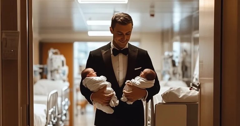 Niespodziewanie zobaczyłam mojego męża w eleganckim garniturze wychodzącego z kliniki położniczej z dwojgiem dzieci na rękach.
